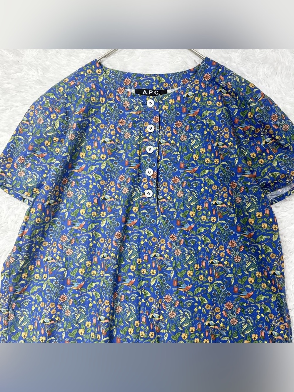 A.P.C. Spring Summer 2018 Tropical Floral Bird Print Relaxed Blouse Blue Crew Sm - Picture 7 of 11